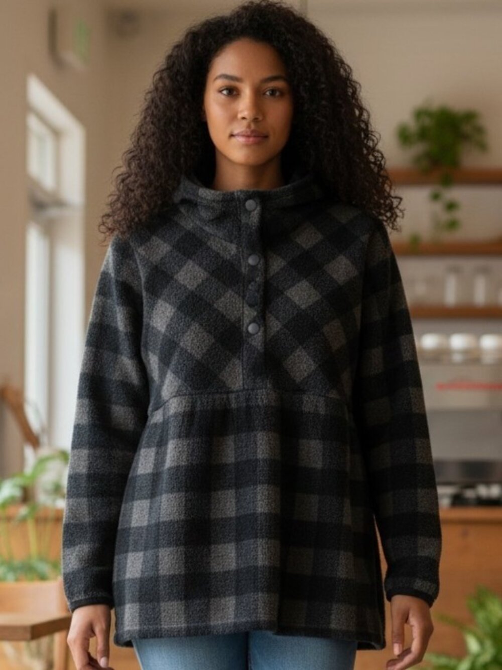 EUC THE NORTH FACE ( LG ) Crescent Ridge Shawl Collar Pullover Plaid Sweater